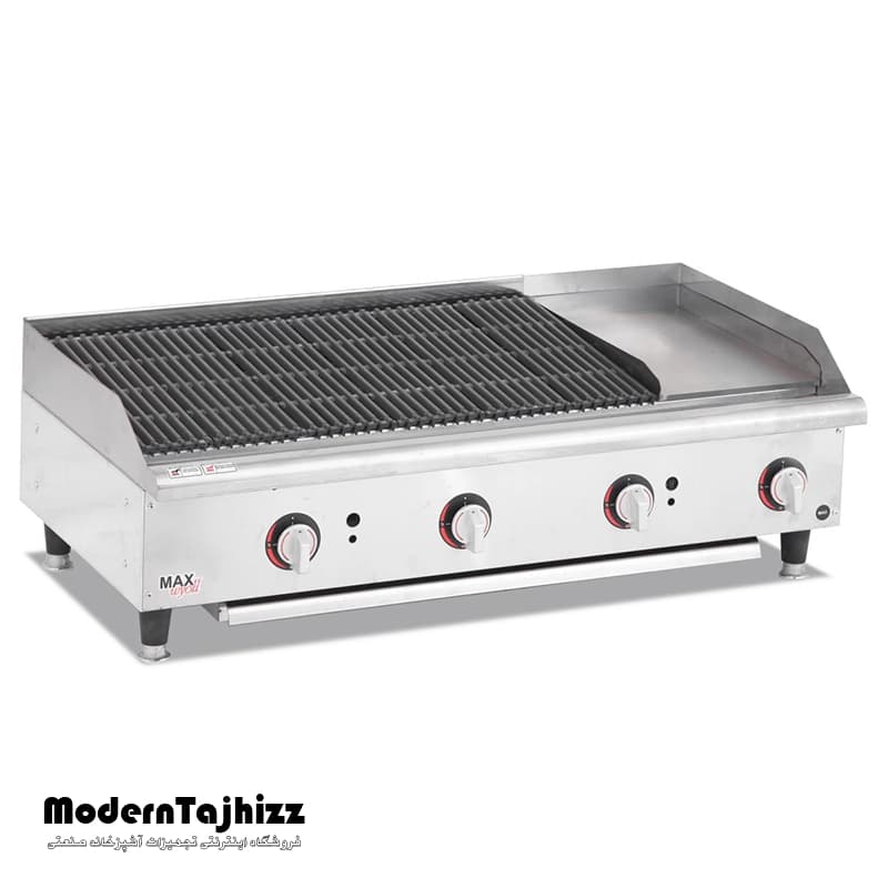 گریل ترکیبی (30 روغنی | 90 ذغالی) 120 سانتی‌متر رومیزی صنعتی مکث سیلور MAX SILVER