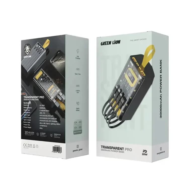 پاوربانک 30000 میلی آمپر برند گرین لاین مدل transparent pro — تصویر ۲