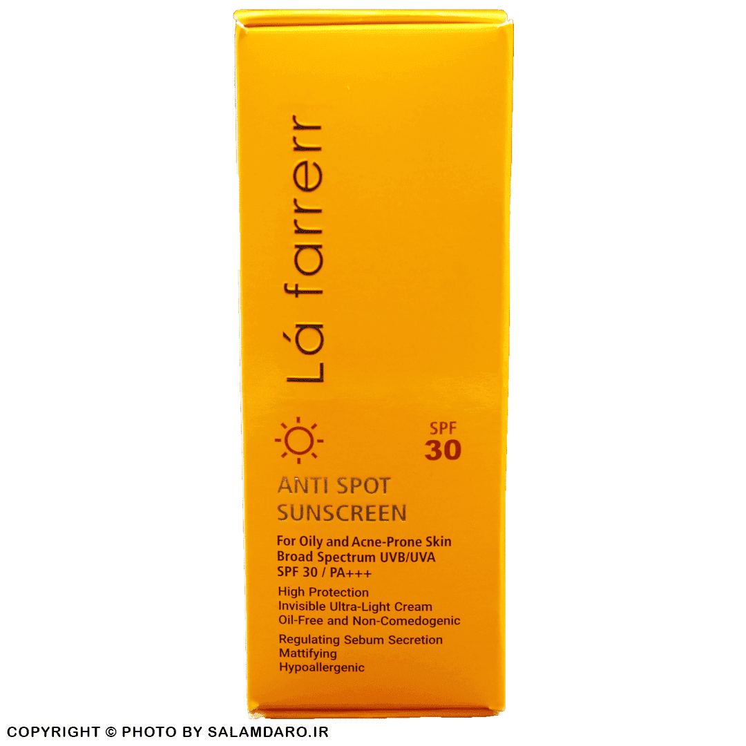 کرم ضدآفتاب و ضدلک +SPF30 لافارر بی رنگ پوست چرب و آکنه(40 میل)
