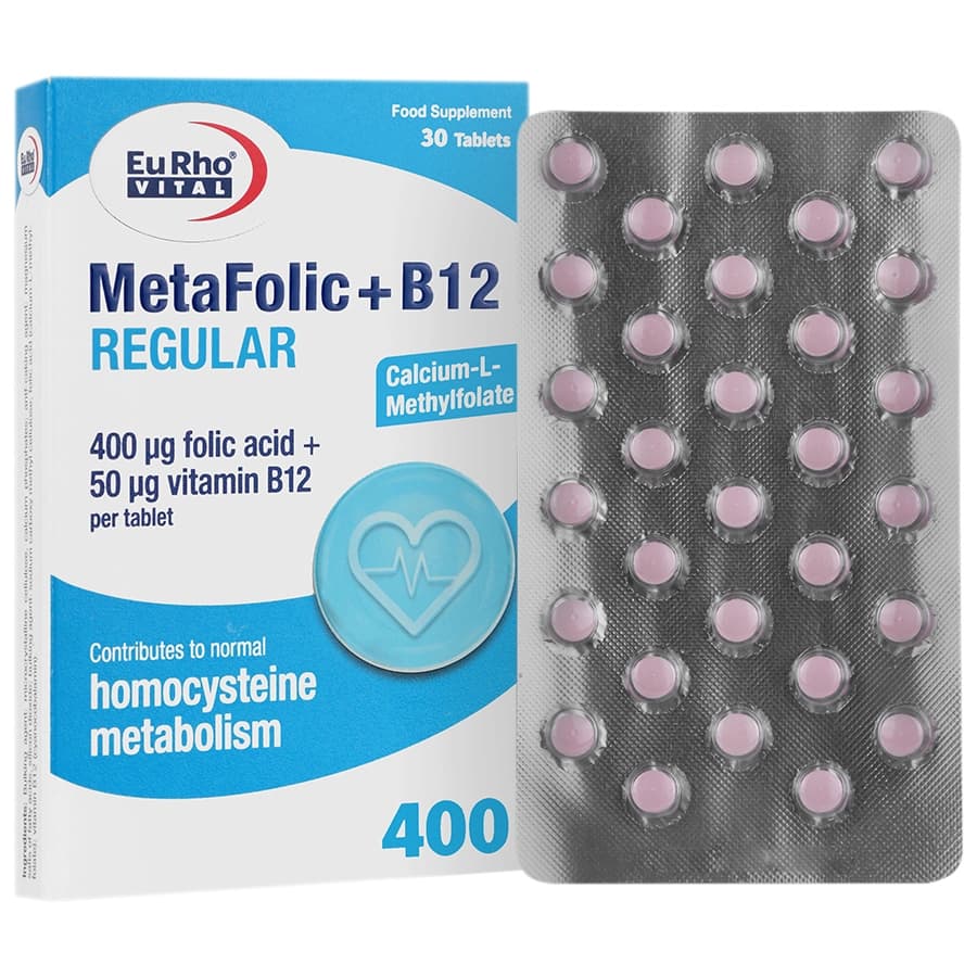 قرص متافولیک پلاس ب12 رگولار یوروویتال 30 عددی