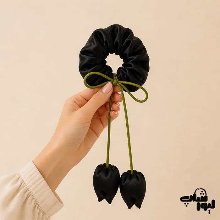اسکرانچی ساتن طرح گل لاله — تصویر ۲