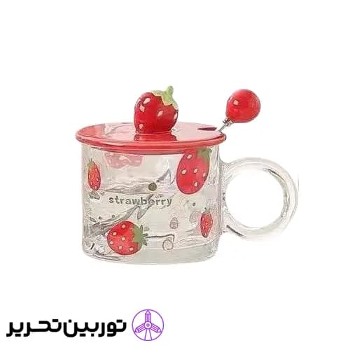 ماگ شیشه ای میوه درب سرامیکی 574-44- طرح توت فرنگی