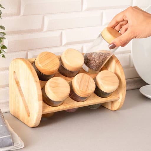 استند ادویه چوبی آوین 6 عددی شیشه ساده