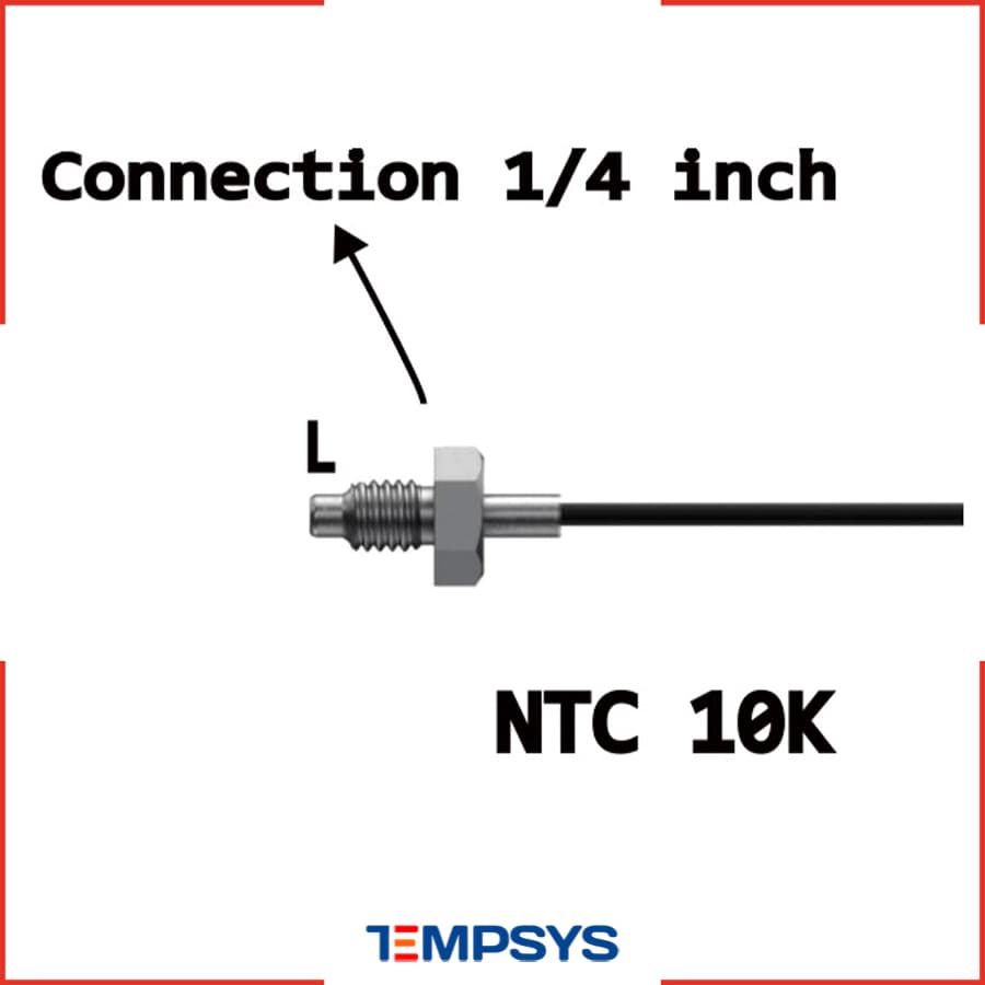 سنسور NTC 10K سیمی غلاف دار 6 میل رزوه 1/4 اینچ با کابل (رنج دما 50- تا 200+)