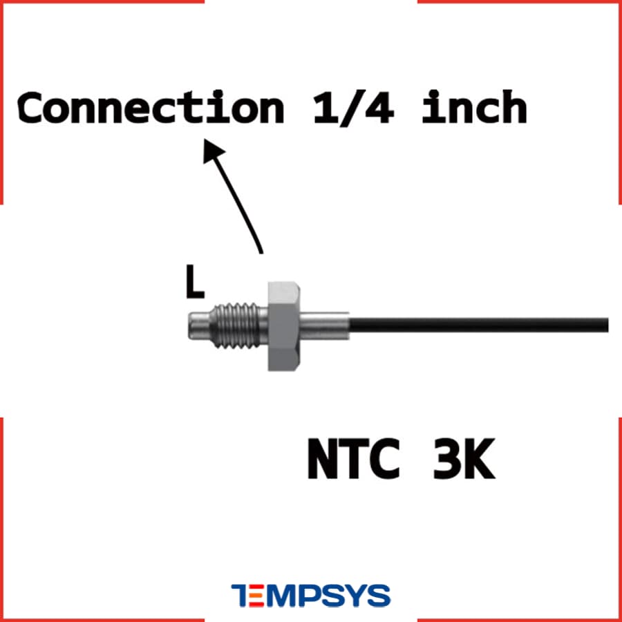سنسور NTC 3K سیمی غلاف دار 6 میل رزوه 1/4 اینچ با کابل (رنج دما 50- تا 200+)