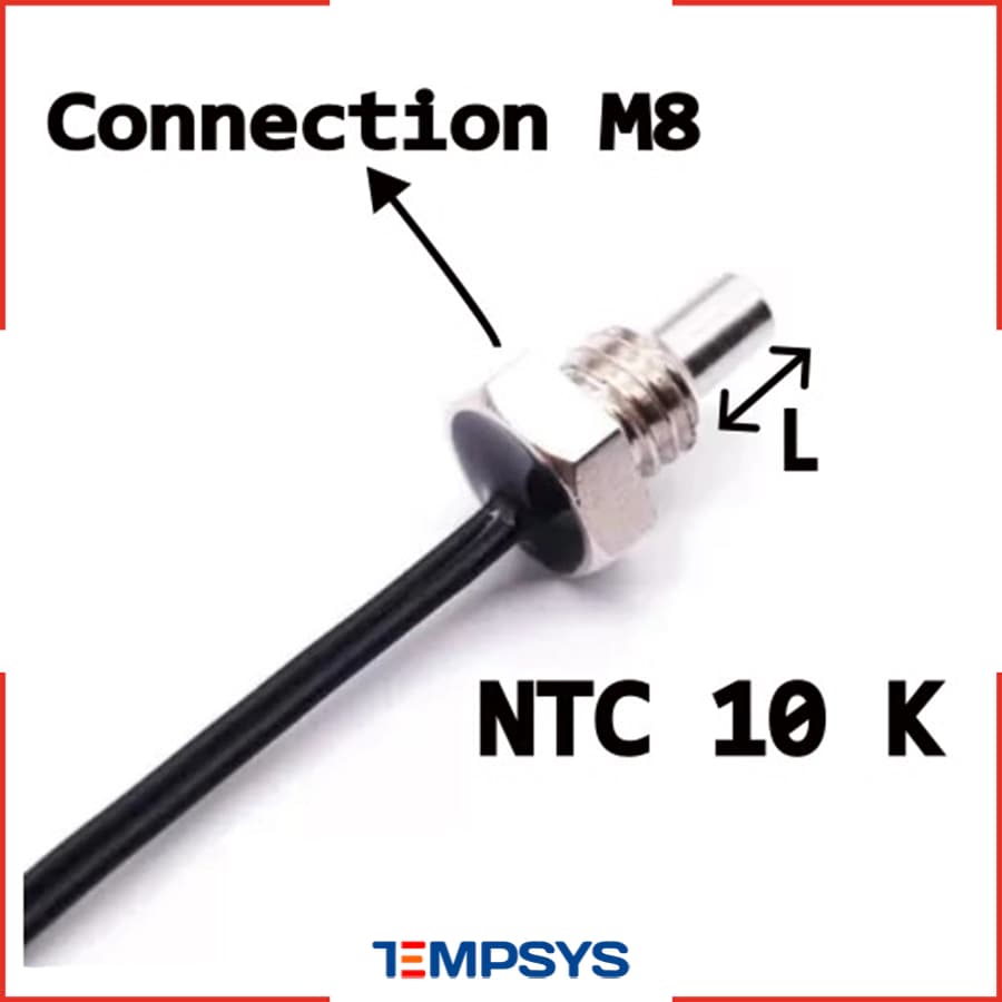 سنسور NTC 10K سیمی غلاف دار 3 میل رزوه M8 اینچ با کابل (رنج دما 50- تا 200+)