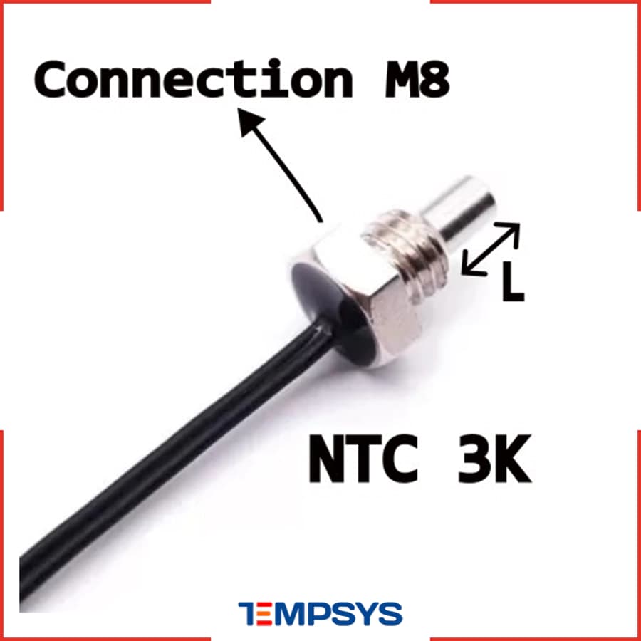 سنسور NTC 3K سیمی غلاف دار 3 میل رزوه M8 اینچ با کابل (رنج دما 50- تا 200+)
