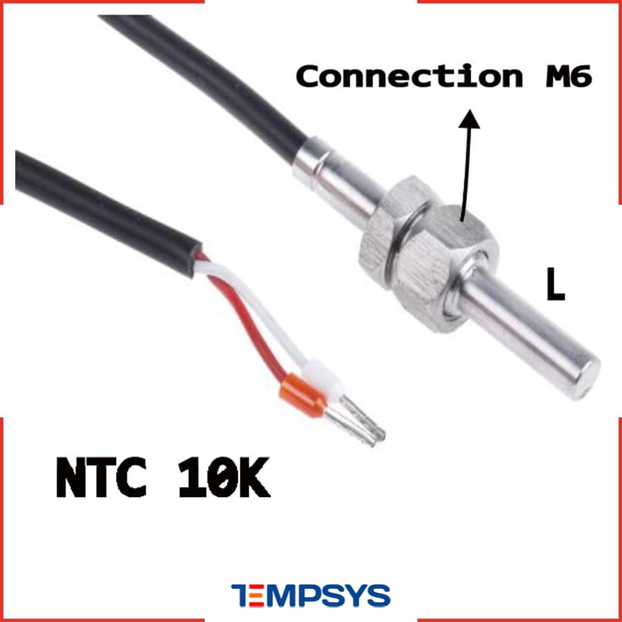 سنسور NTC 10K سیمی غلاف دار 3 میل رزوه M6 اینچ با کابل (رنج دما 50- تا 200+)