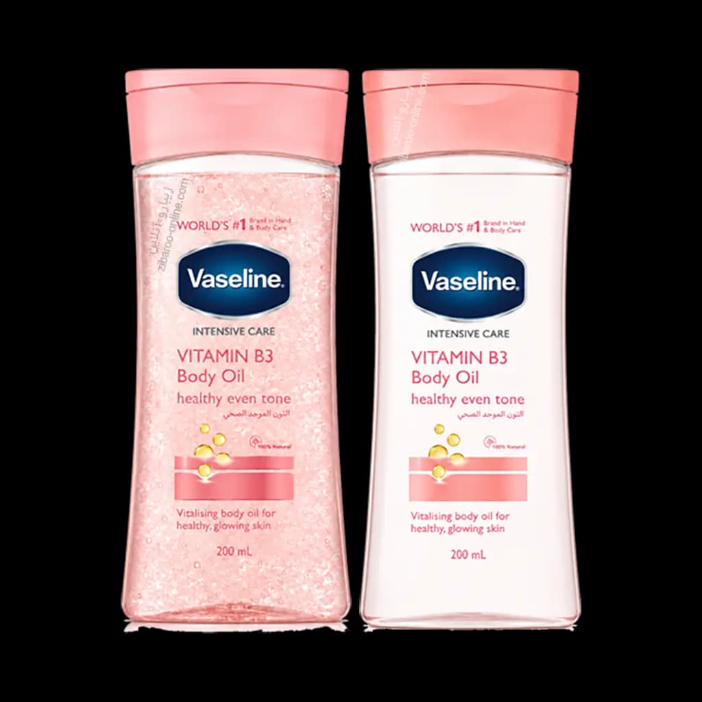 روغن بدن وازلین صورتی روشن کننده VASELINE VITAMIN B3 BODY OIL حجم200ml اصل — تصویر ۳