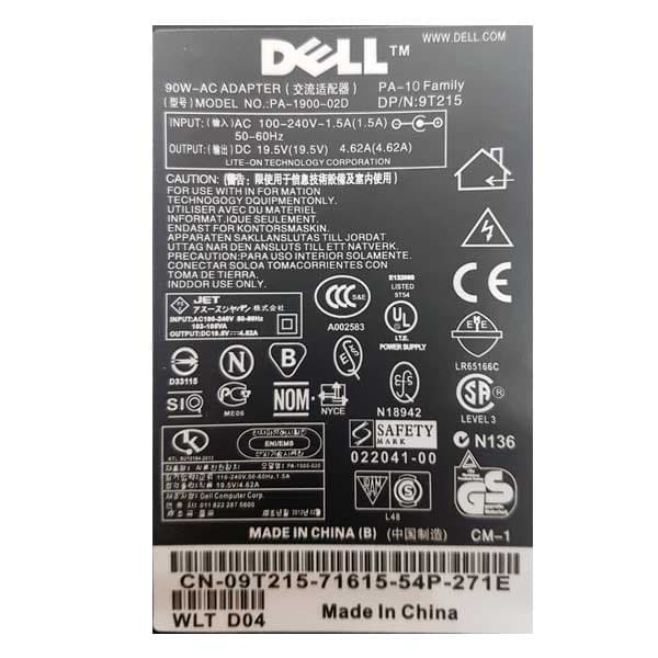 شارژر لپ تاپ دل 19.5 ولت 4.62 آمپر ضخیم | آداپتور Dell 90W کانکتور 7.4×5.0 میلیمتر — تصویر ۲