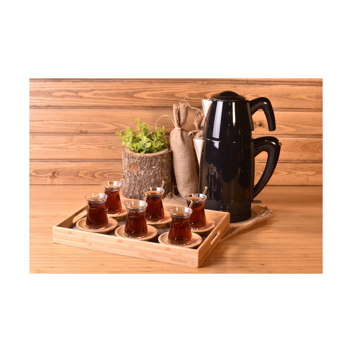 چای ساز اتوماتیک برقی استیل 1800 وات 1.8 + 0.7 لیتر مشکی تیاتیک بامبوم B3338