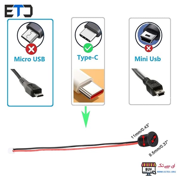 کانکتور مادگی Type-c پنلی 2 پین سیم دار پیچی ضد آب دارای درپوش — تصویر ۱۰