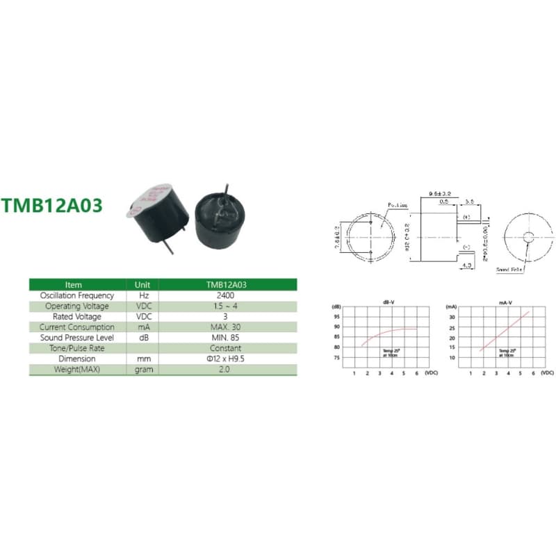 بازر (Buzzer) یکپارچه 3 ولت مدل TMB12A03 – نوع اکتیو (Active Buzzer) — تصویر ۳