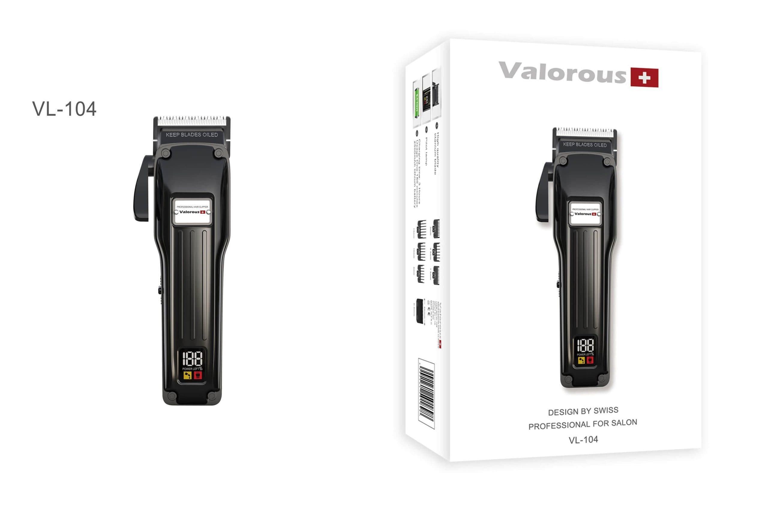 ماشین اصلاح حرفهای ولروس مدل Valorous VL-104 با تیغه تیتانیومی، باتری 2500mAh و نمایشگر دیجیتال — تصویر ۴