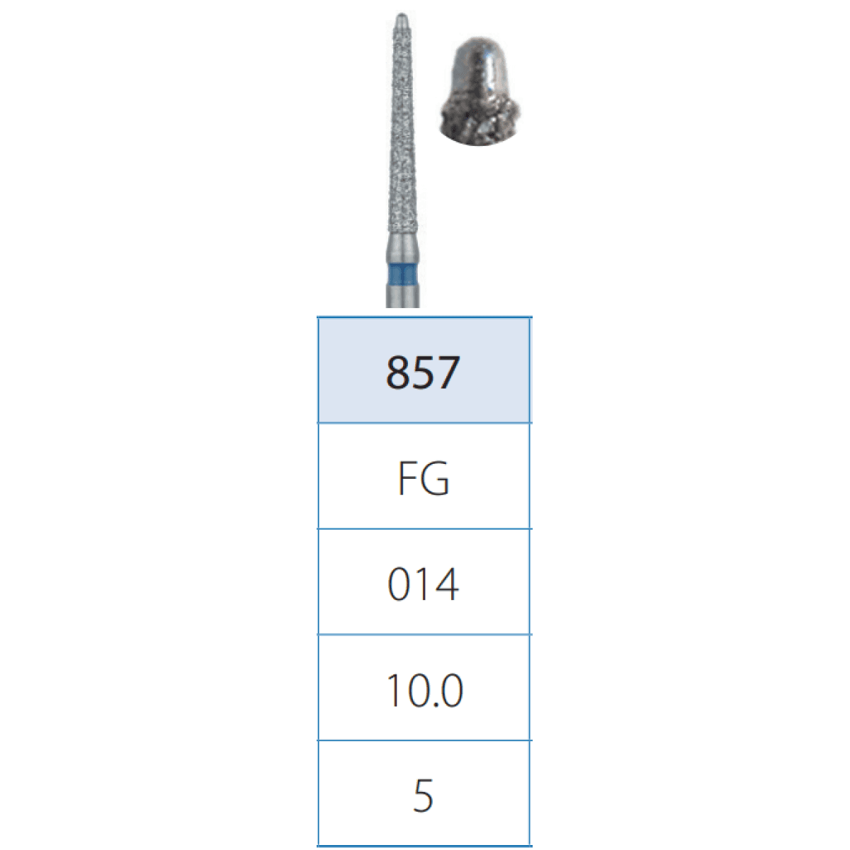 فرز الماسی مخصوص توربین 5 عددی برند Dendia شماره Dental Diamond Burs 857 — تصویر ۲