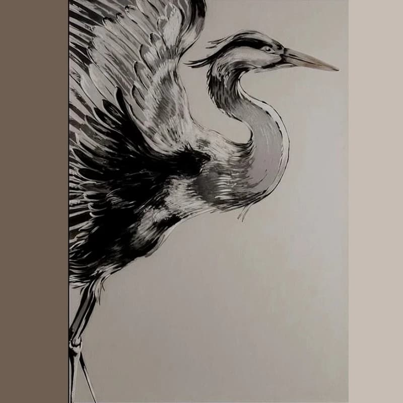 تابلو نقاشی اکریلیک طرح پرنده لک لک با رنگ سیاه و سفید