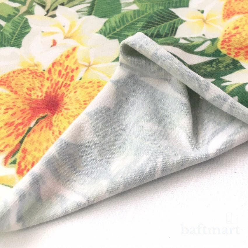 پارچه تریکو نخ پنبه مخلوط طرح تروپیکال گلدار — تصویر ۲
