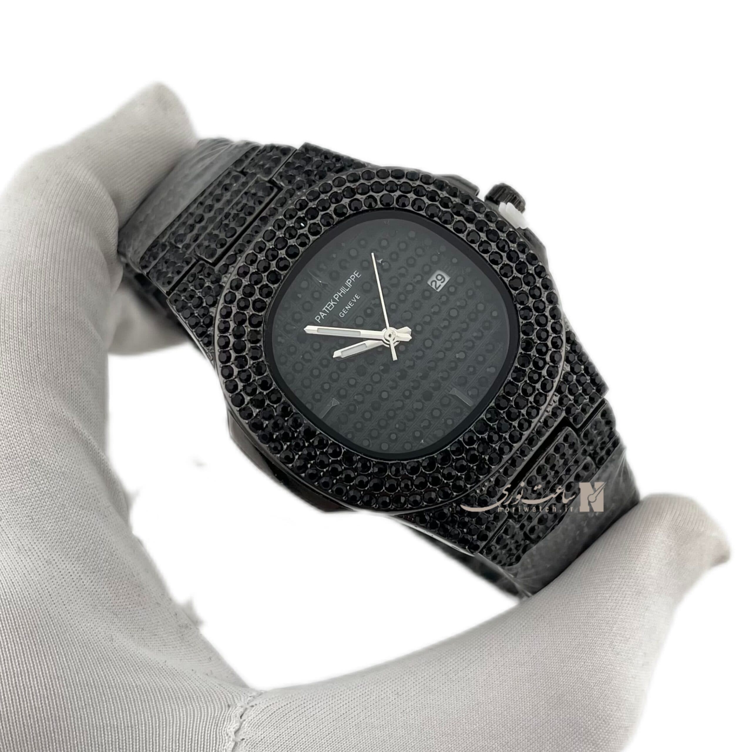 ساعت مچی پتک فیلیپ ناتیلوس فول نگین مشکیPatek Philippe Black Full Diamond — تصویر ۲