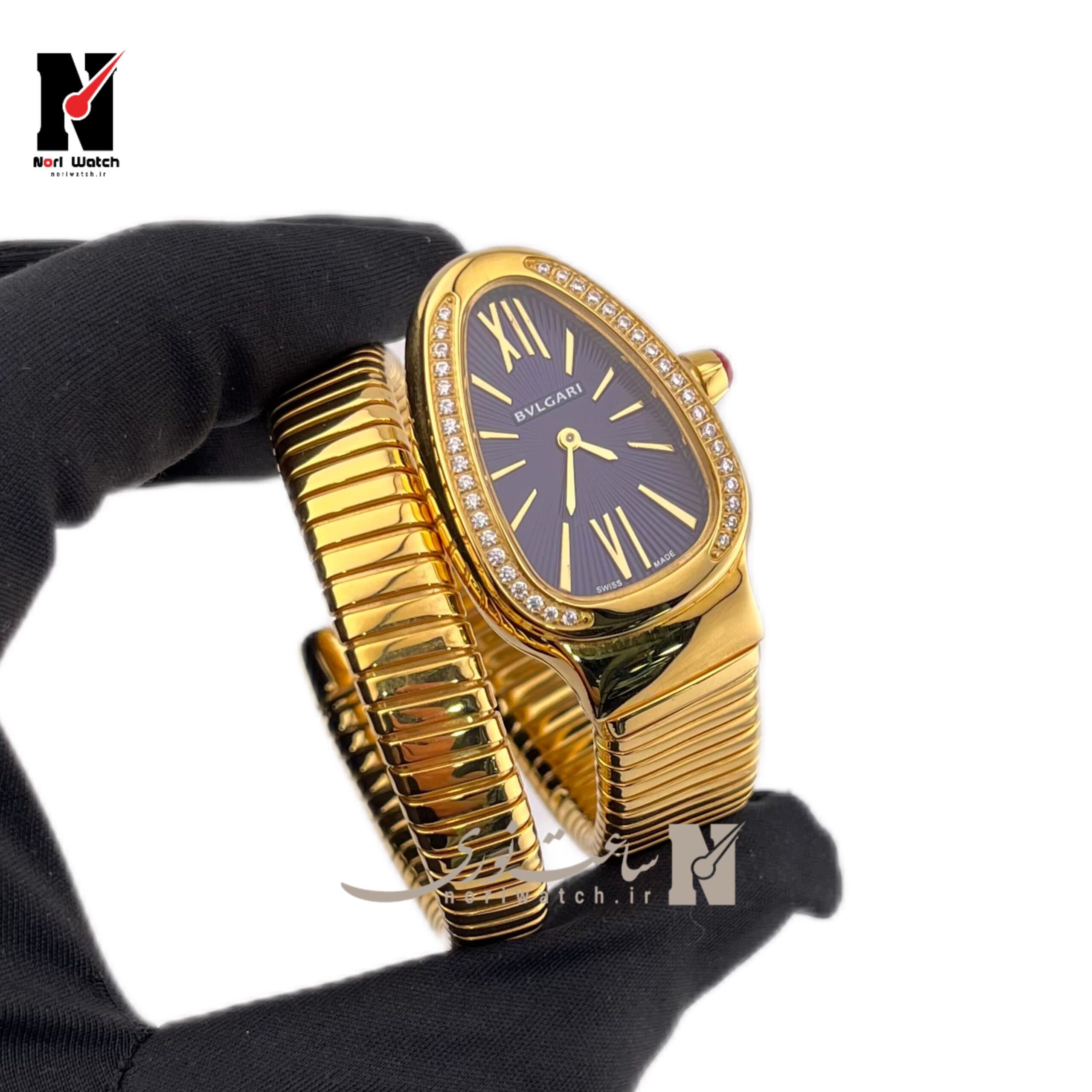 ساعت بولگاری زنانه طرح مار دور قاپ نگینBvlgari