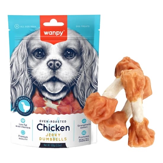 تشویقی سگ ونپی مدل دمبل با گوشت مرغ 100 گرم – Wanpy Chicken Jerky Dumbbells