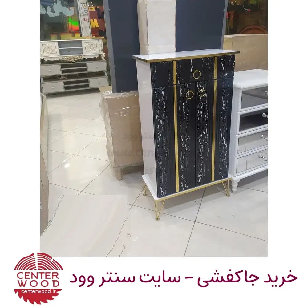 جاکفشی جنس بدنه ملامینه ضدخش با درب های هایگلاس ام دی اف کد 2008