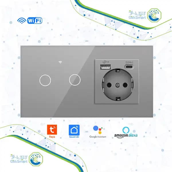 کلید و پریز هوشمند لمسی دو پل CL-WPS202 | وای‌فای و ریموت کنترل | کلیک اسمارت