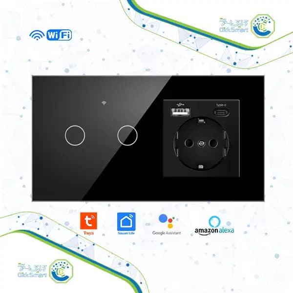 کلید و پریز هوشمند لمسی دو پل CL-WPS202 | وای‌فای و ریموت کنترل | کلیک اسمارت — تصویر ۳