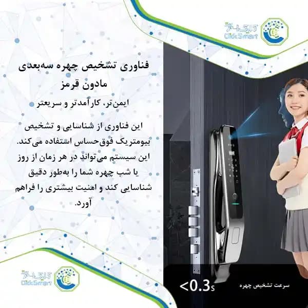 دستگیره هوشمند مدل CL-OS492 | Smart Lock با تشخیص چهره | کلیک اسمارت — تصویر ۲