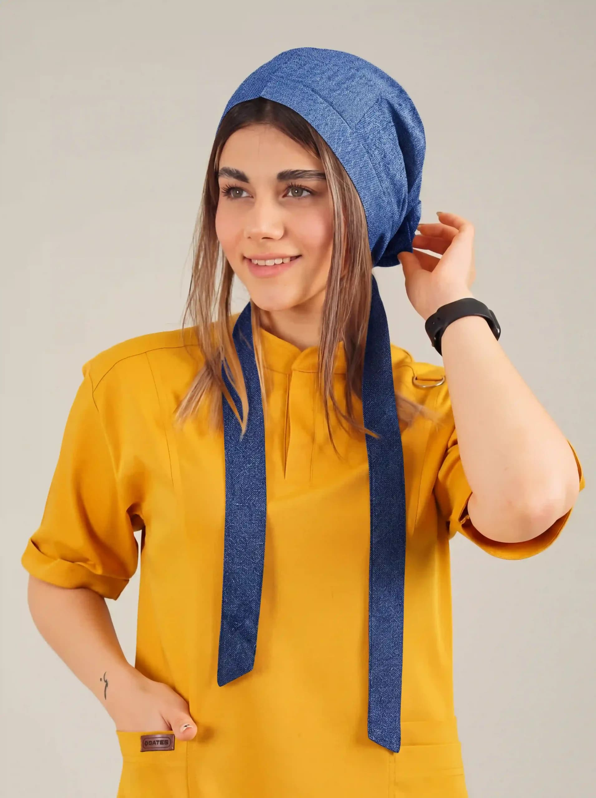کلاه جراحی کراواتی طرح جین کش آبی