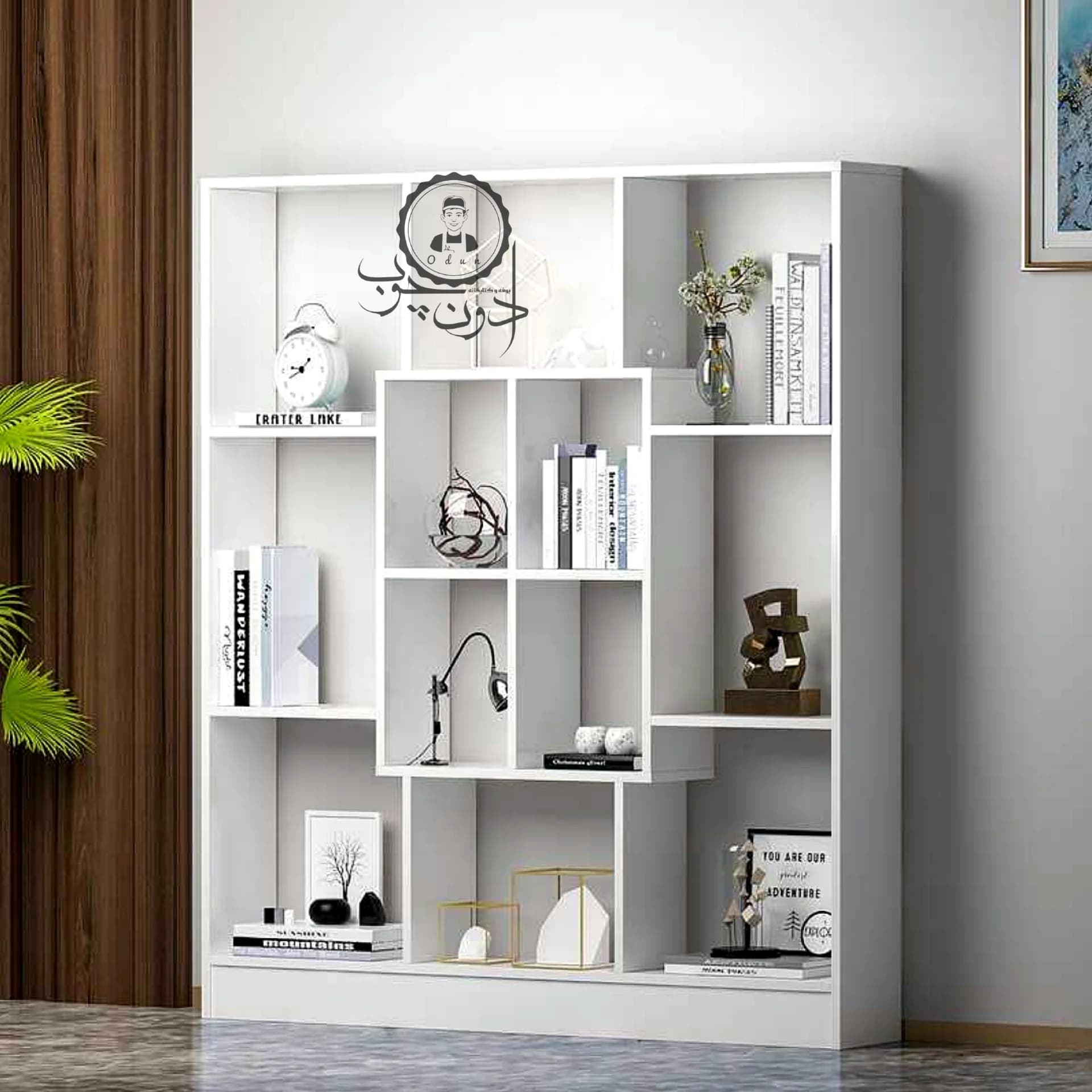 کتابخانه چوبی مدل ماکان رنگ سفید اُدون چوب