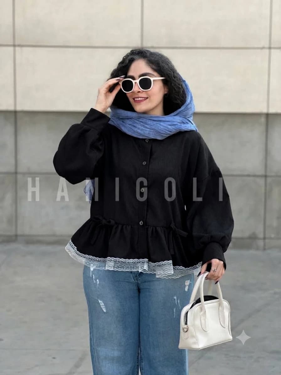 مانتو عروسکی مخمل کبریتی مدل افرا مشکی برند حانی گلی (جلو باز چین‌چینی)
