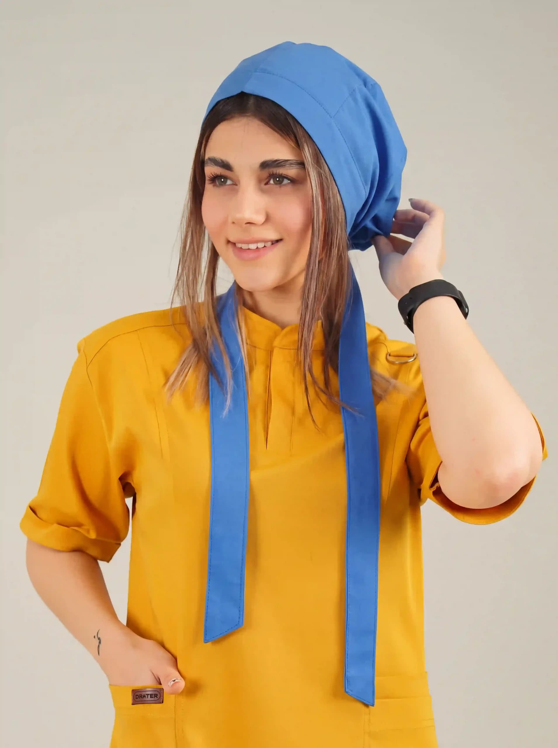کلاه جراحی کراواتی آبی روشن طرح ساده کد KH35