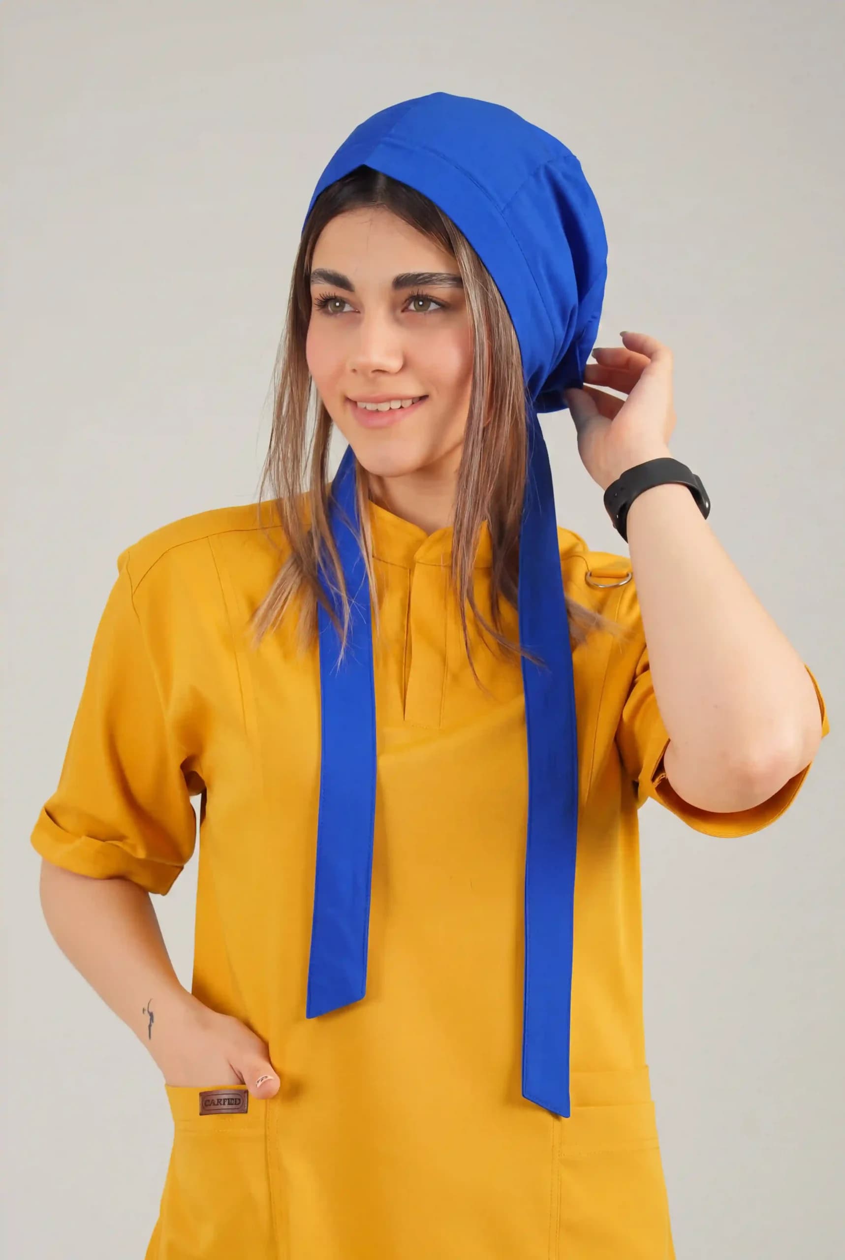 کلاه جراحی کراواتی آبی کاربنی طرح ساده کد KH34