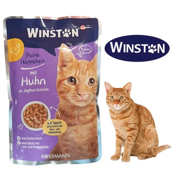 پوچ گربه وینستون با طعم مرغ در سس ماست Winston Chicken In Yogurt Sauce For Cat وزن 100 گرم