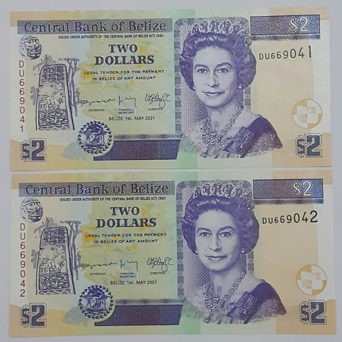 اسکناس 2 دلار 2021 الیزابت دوم _ جفت _ UNC 62 _ بلیز _ S10004