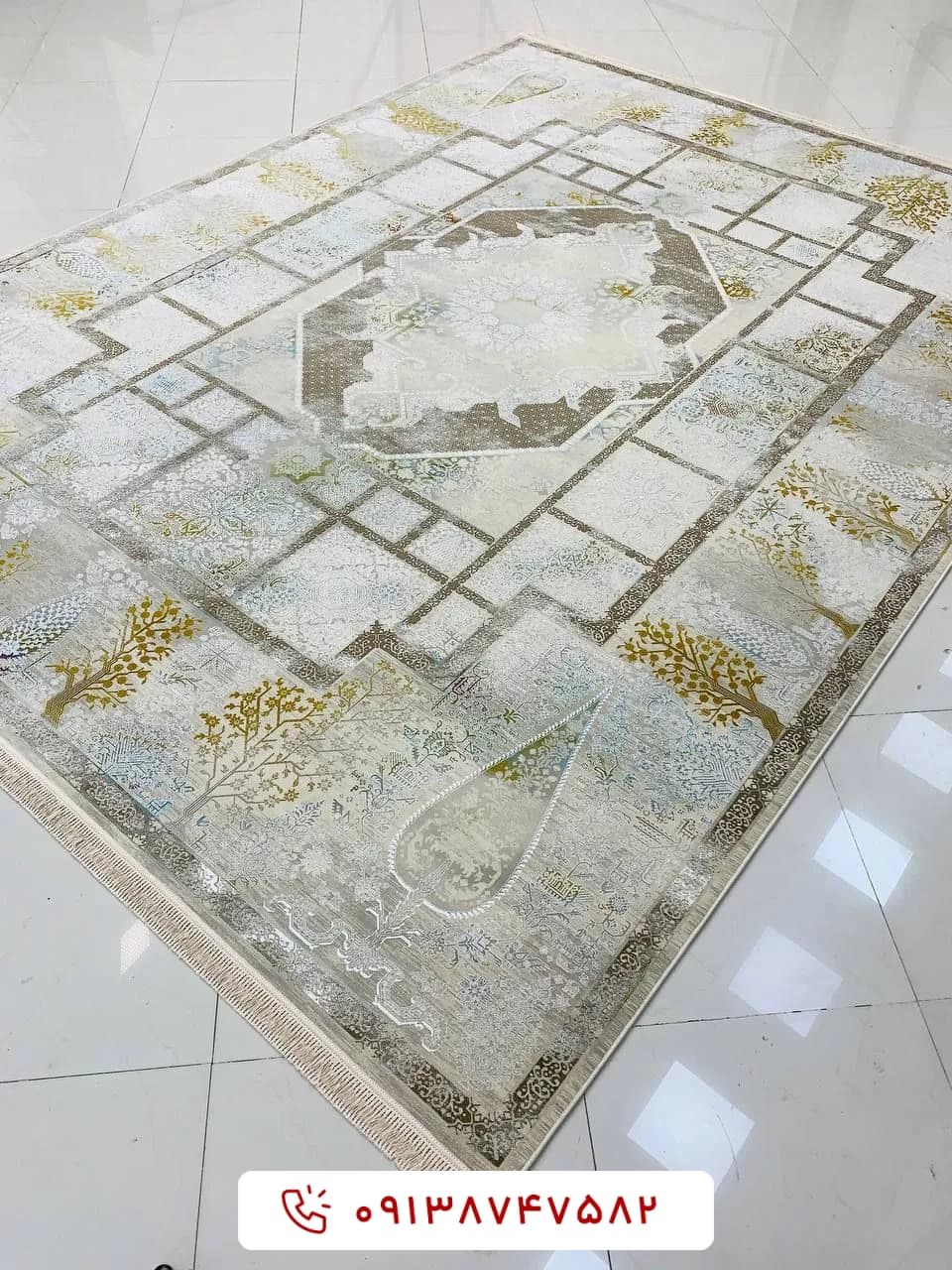 فرش طرح سپیدار صدفی 1200 شانه گل برجسته