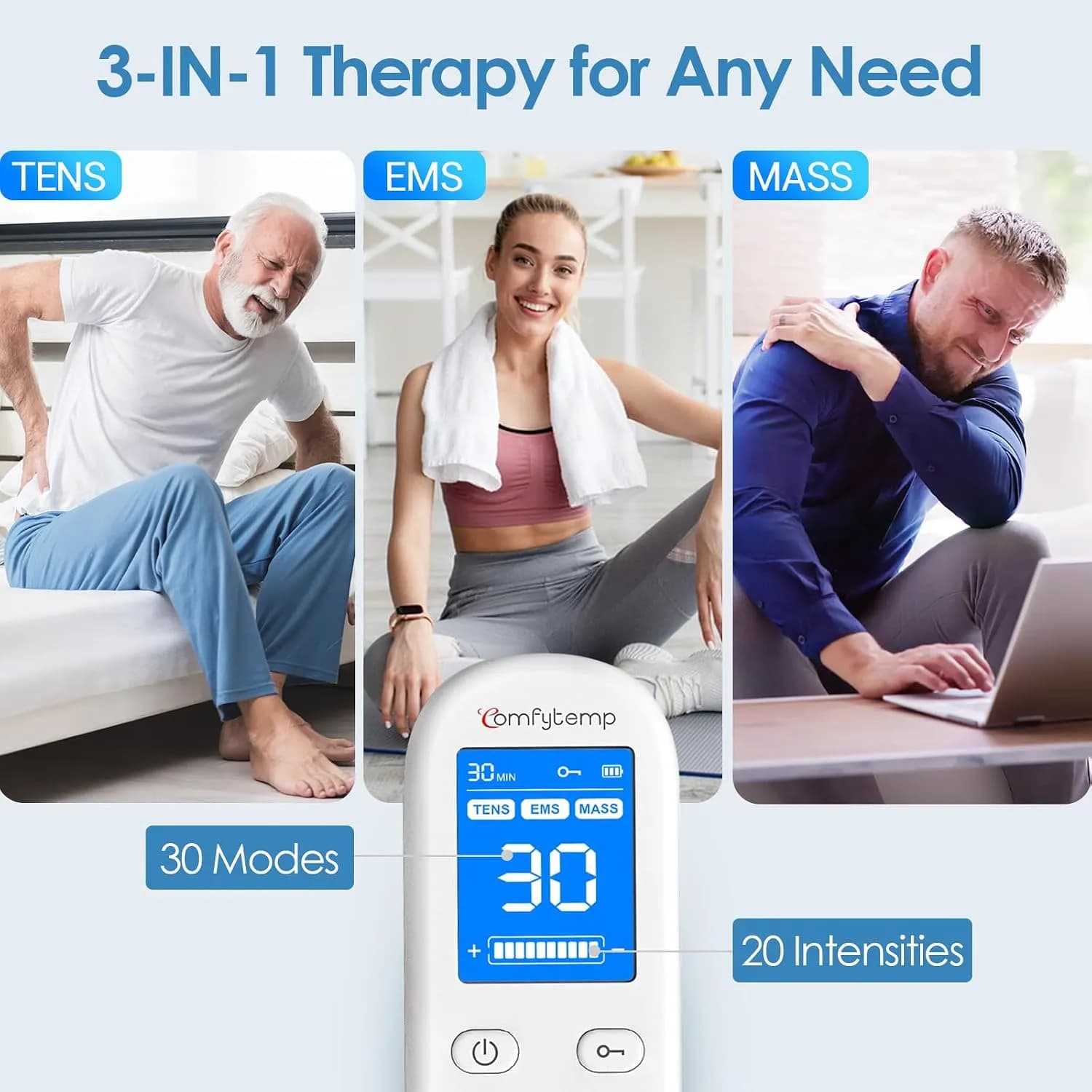 دستگاه TENS و EMS بی‌سیم 3 در 1 برند Comfytemp مدل B0FH7P5YHK — تصویر ۶