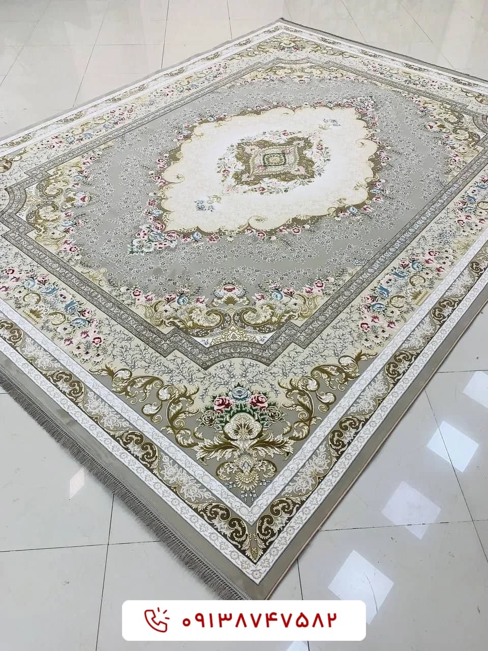 فرش طرح مهتاب ترمه‌ای 1200 شانه گل برجسته