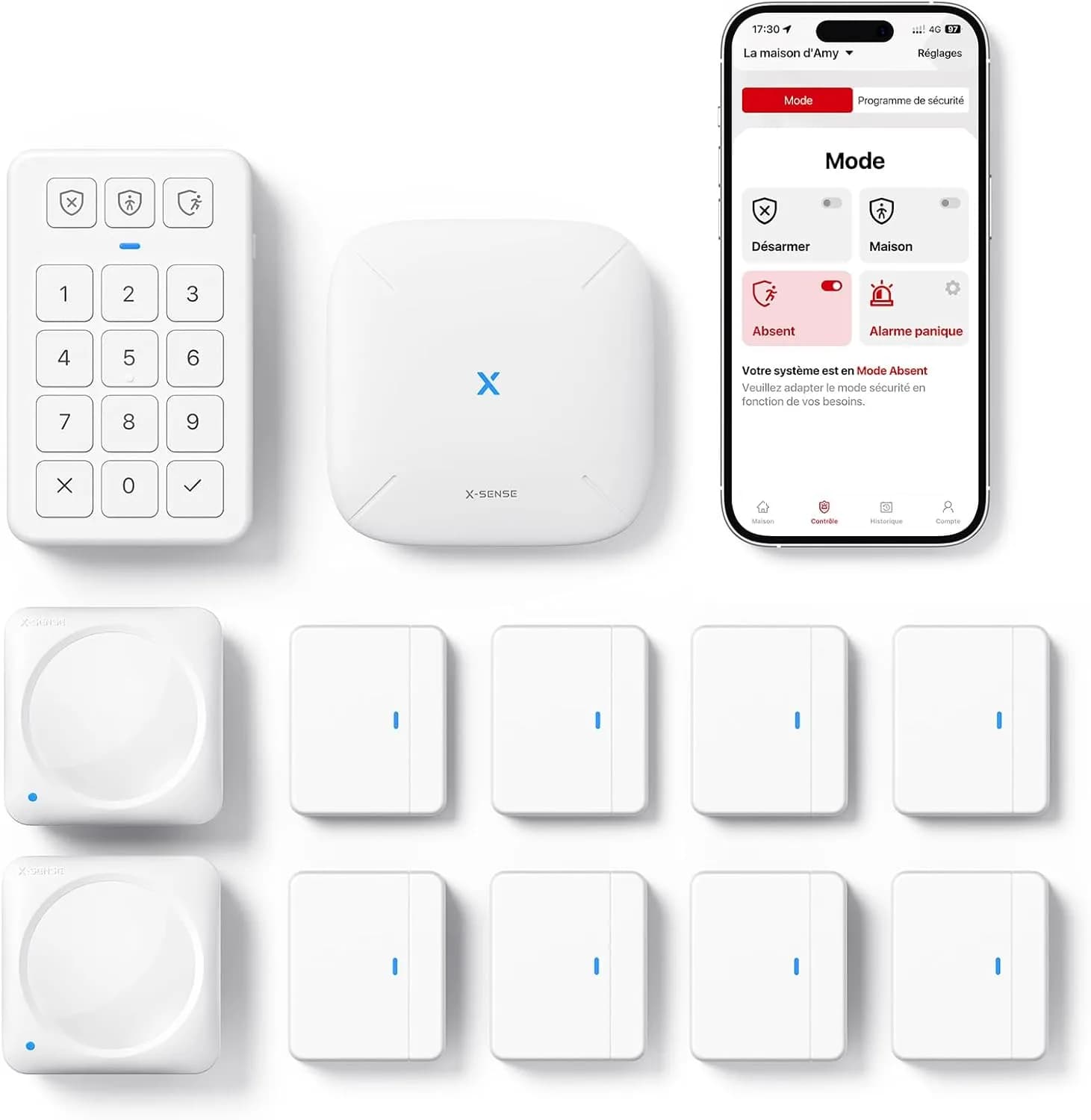 کیت امنیتی هوشمند منزل با هاب مرکزی و سنسور AS12 برند X-Sense مدل SBS50، AS12