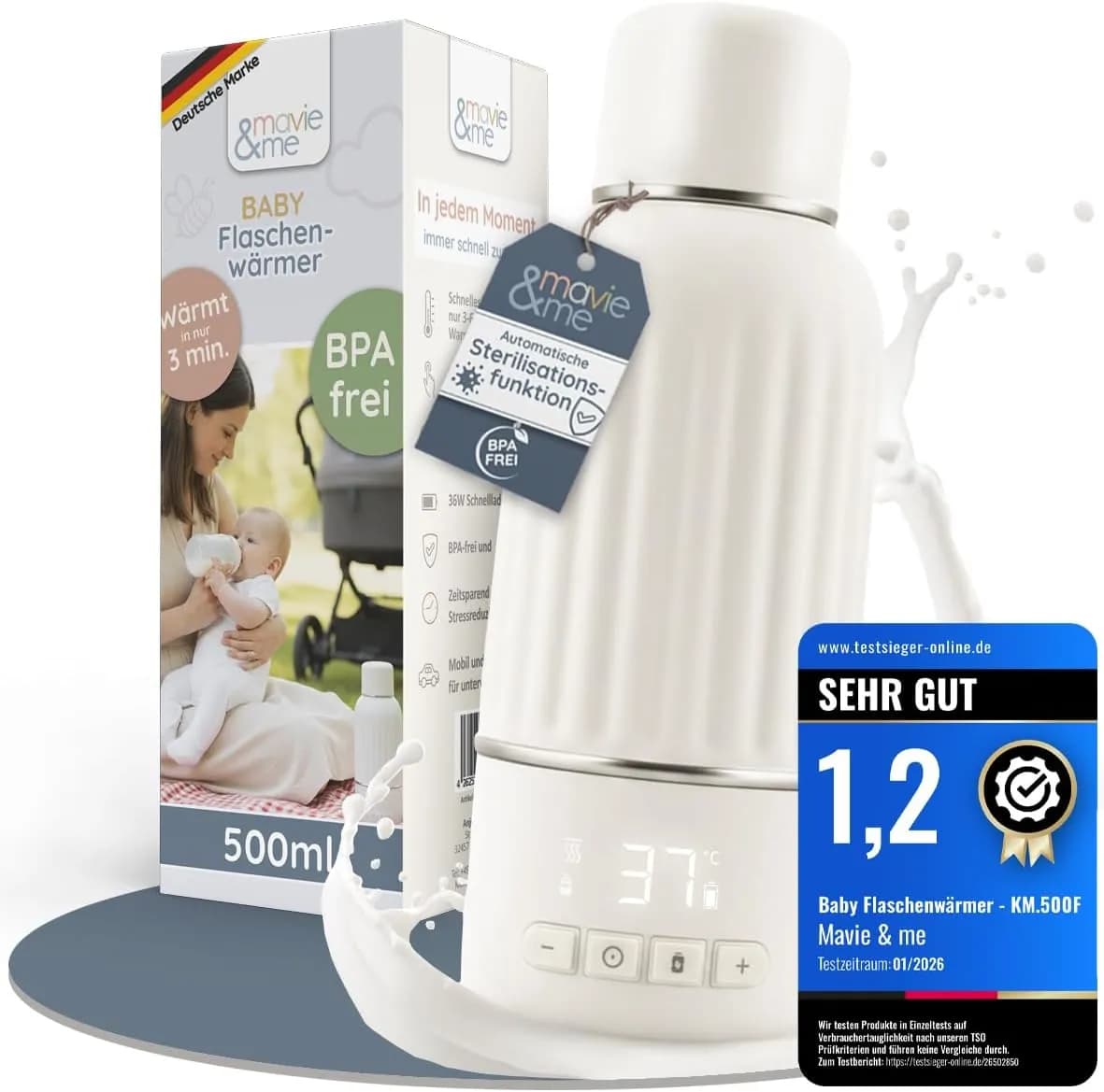 گرم‌کننده و استریل‌کننده شیشه شیر کودک برند mavie&me مدل 500 ml
