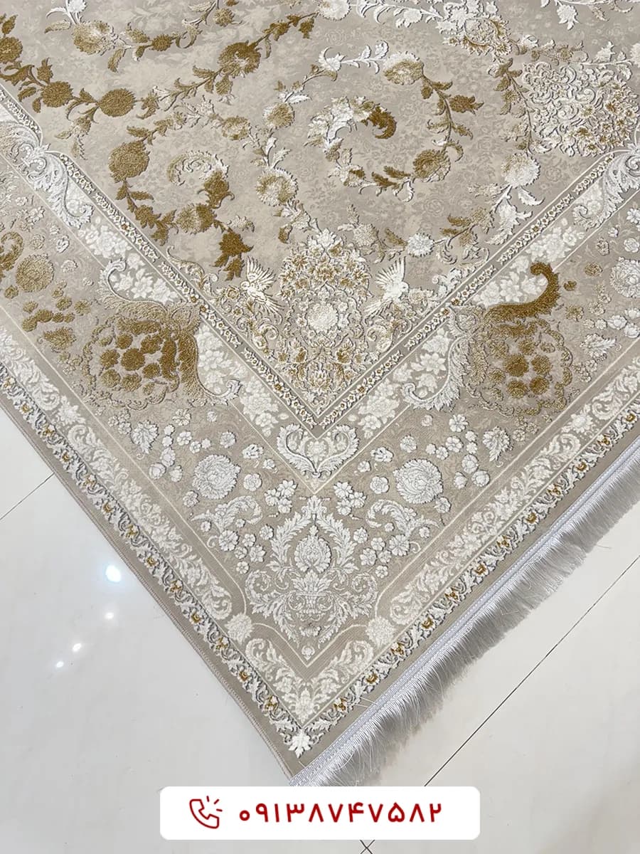فرش 1200 شانه کد 85047 کرم گل برجسته — تصویر ۳