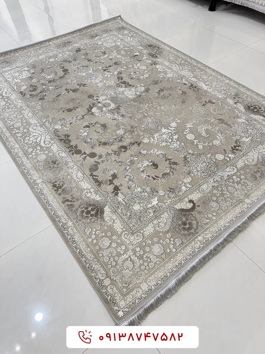 فرش 1200 شانه کد 85046 کرم گل برجسته