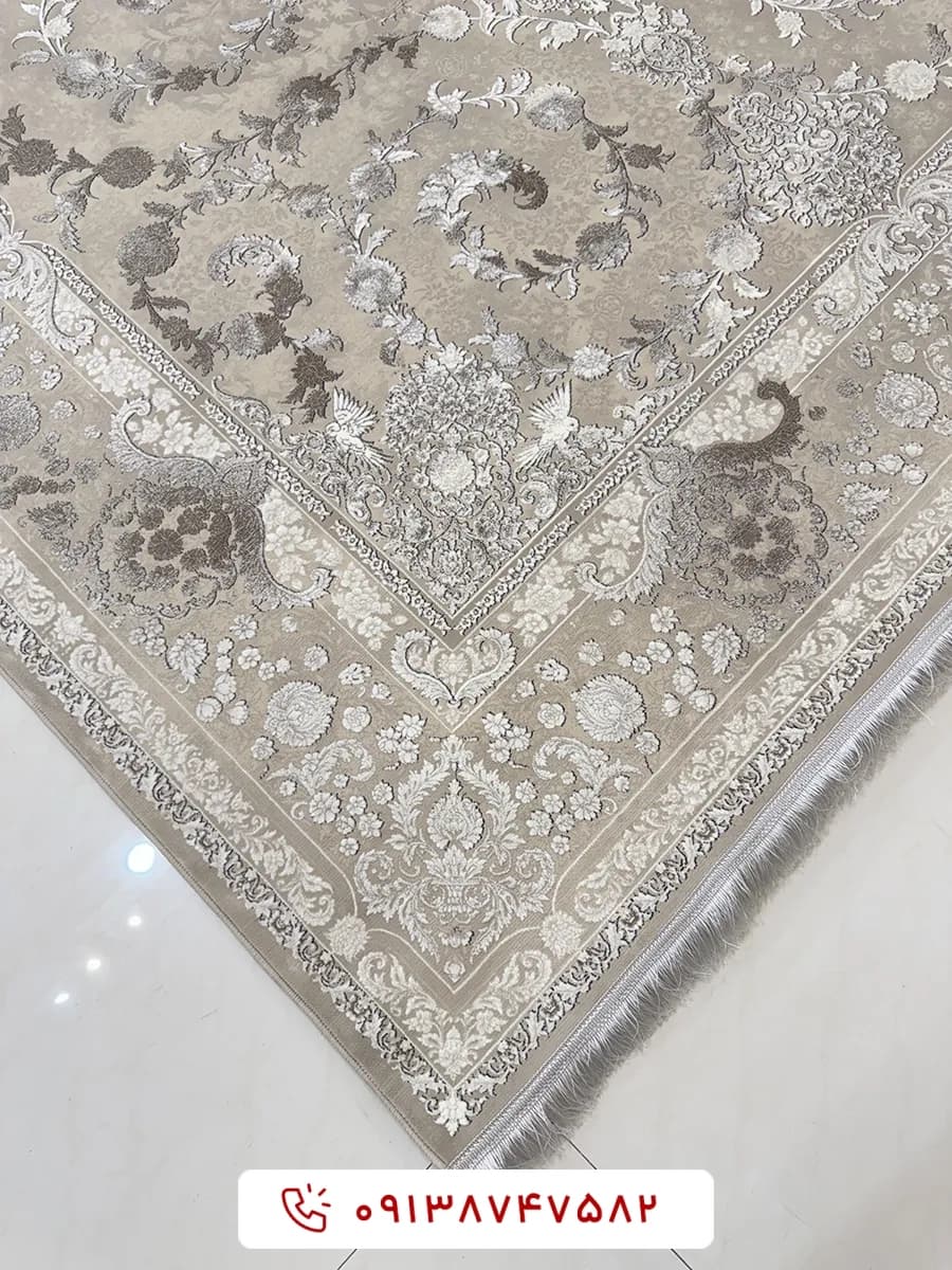 فرش 1200 شانه کد 85046 کرم گل برجسته — تصویر ۲