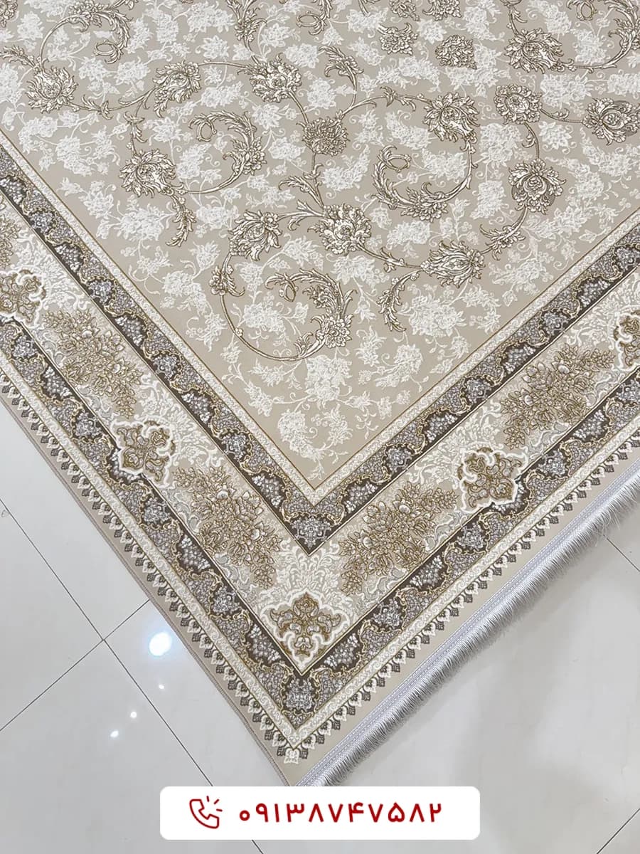 فرش 1200 شانه کد 15804 کرم گل برجسته — تصویر ۲