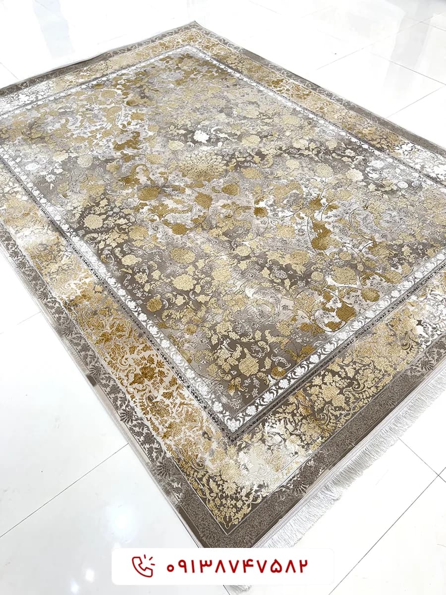 فرش 1200 شانه کد 12902 کرم گل برجسته