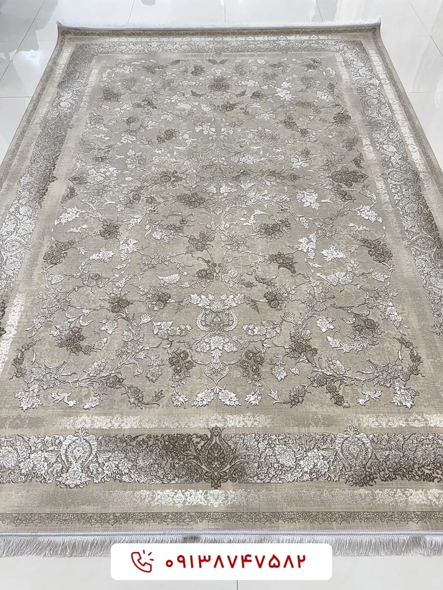فرش 1200 شانه کد 85005 کرم گل برجسته — تصویر ۲