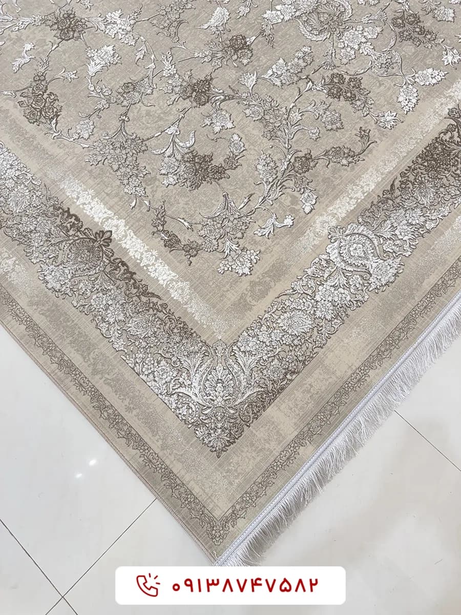 فرش 1200 شانه کد 85005 کرم گل برجسته — تصویر ۳
