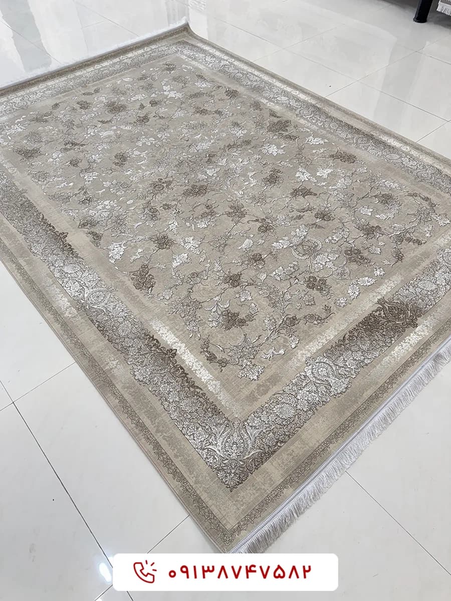 فرش 1200 شانه کد 85005 کرم گل برجسته