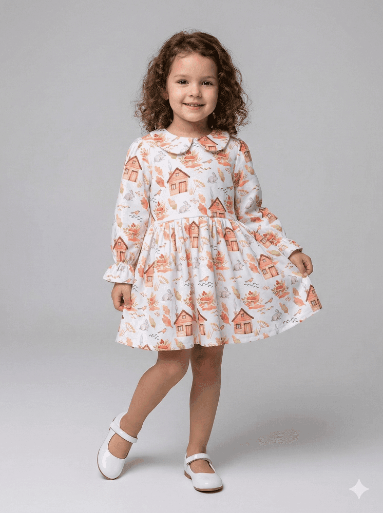 پیراهن بچه گانه عروسکی مدل دهکده خرگوش‌ها – برند HG Kids