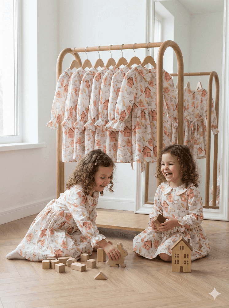 پیراهن بچه گانه عروسکی مدل دهکده خرگوشها – برند HG Kids — تصویر ۲